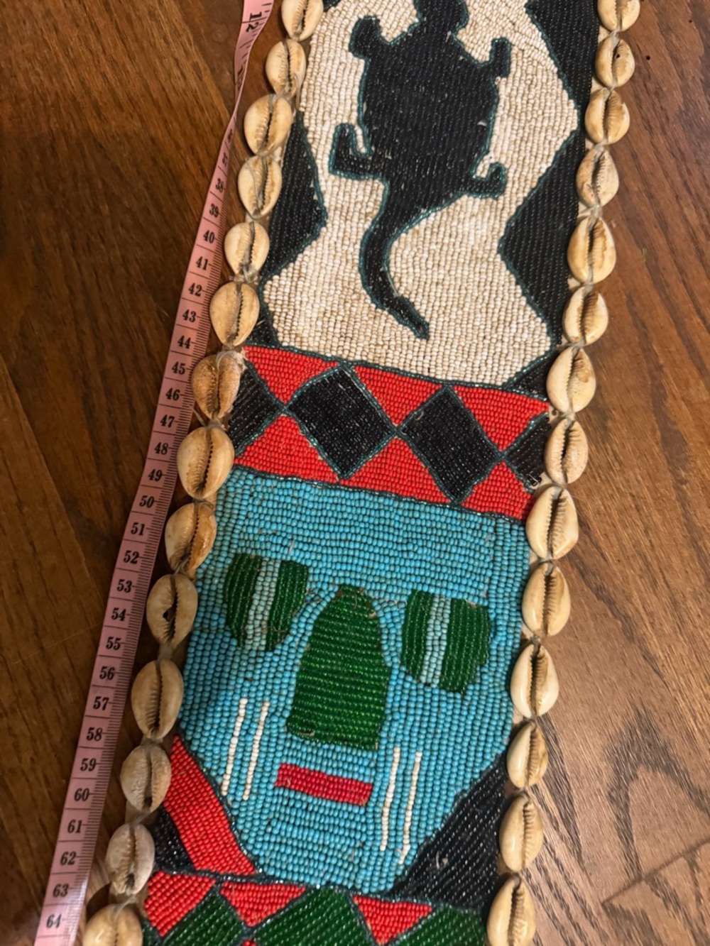 Rare Vintage African Yoruba Beaded Animal Motif Cowrie Shell Trim Sash